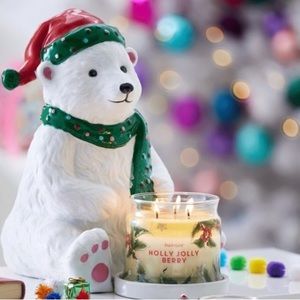 PartyLite NEW IN BOX Retired Beary Merry Ceramic, Hand-Painted Jar Holder